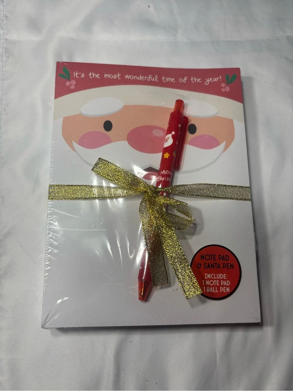 New Santa Note Pad & Santa Pen Gift Set with Red Holiday Pen